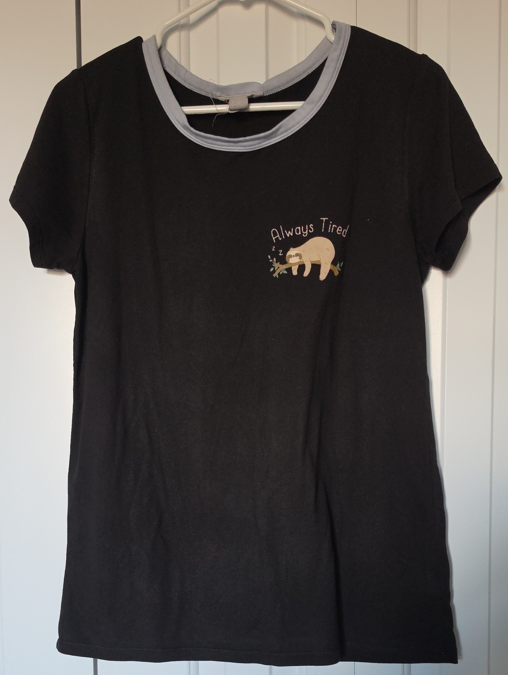 Black Tee with 'Always Tired' Sloth Graphic